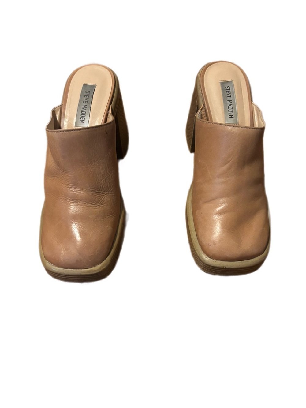 Steve Madden Flirtie Tan Leather Platform Mules Chunky Y2K Clogs Size 8M US